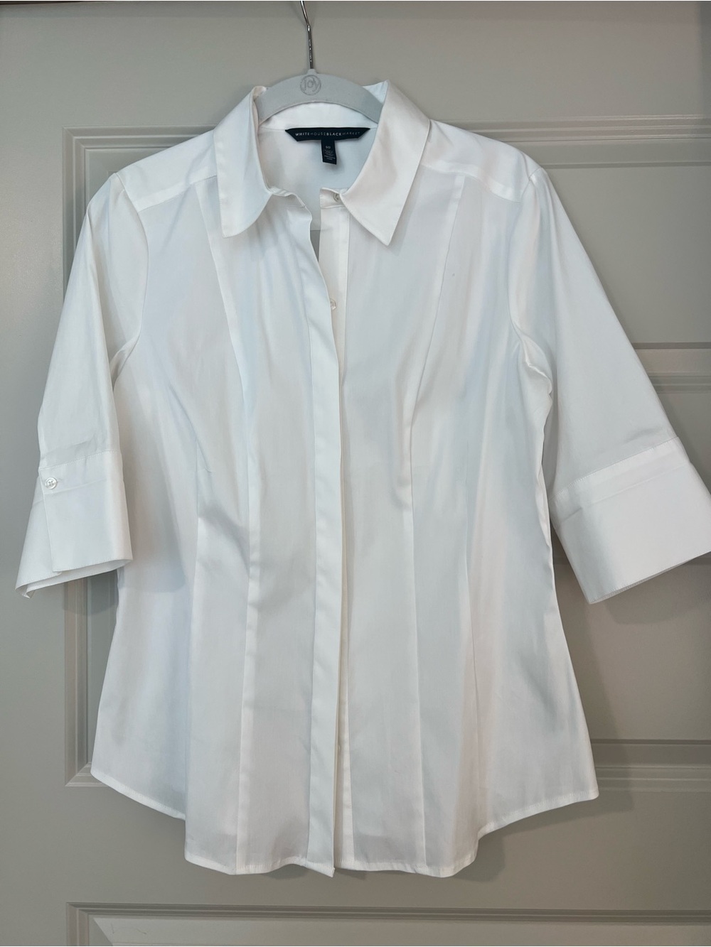 WHBM Women's White Button-Front Shirt - Classic Tailored Blouse Cotton/Spandex